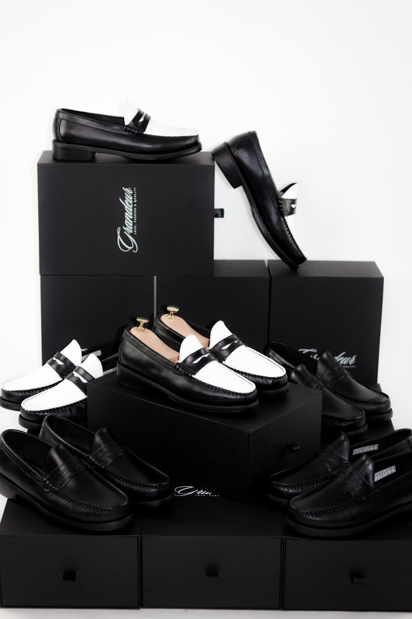 “J.M.” PENNY LOAFERS in TWO-TONE BLACK & WHITE