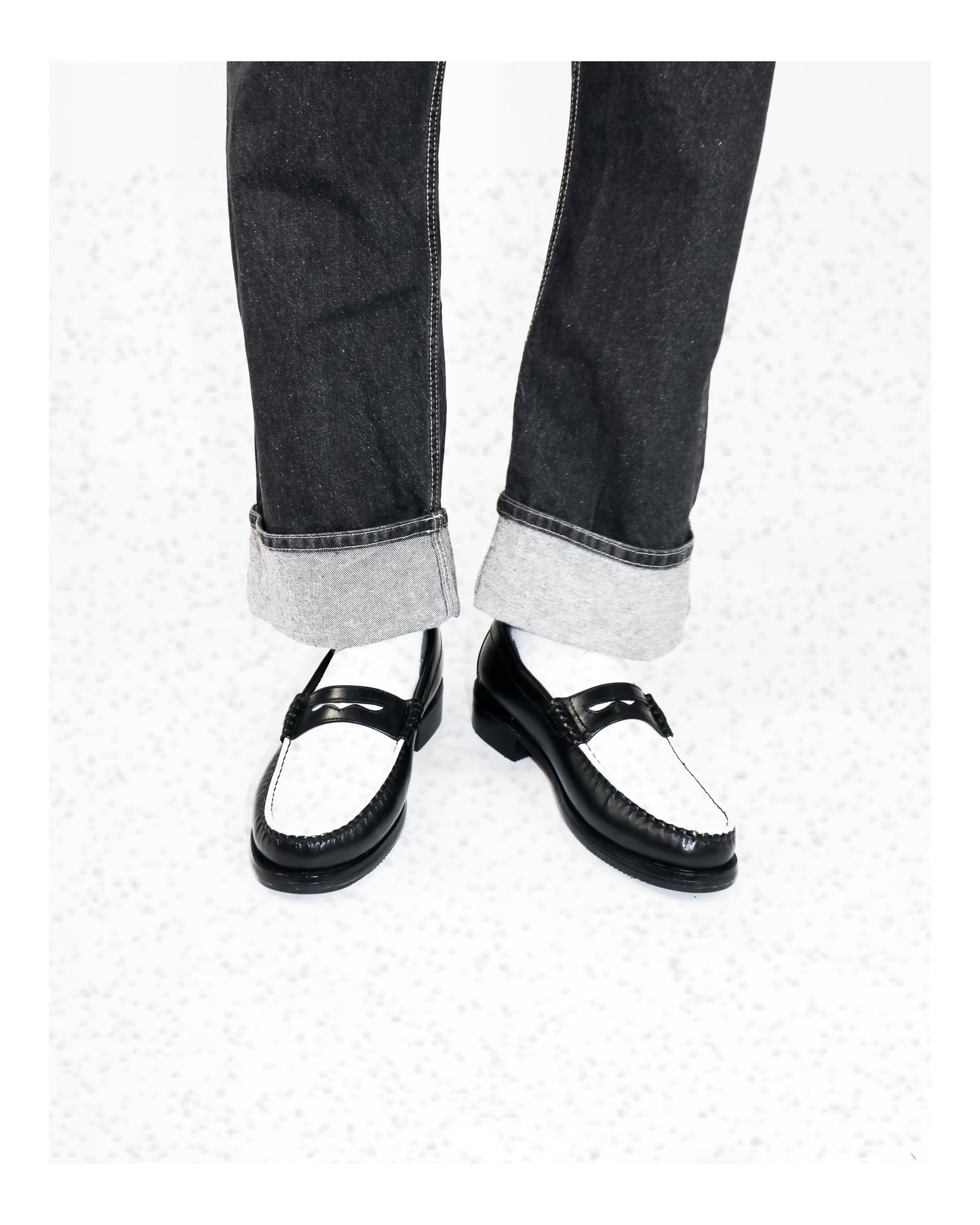 “J.M.” PENNY LOAFERS in TWO-TONE BLACK & WHITE