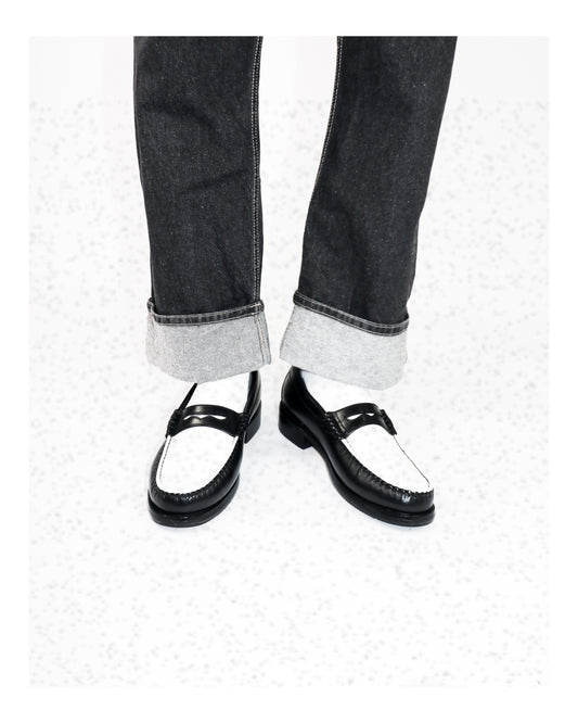 “J.M.” PENNY LOAFERS in TWO-TONE BLACK & WHITE