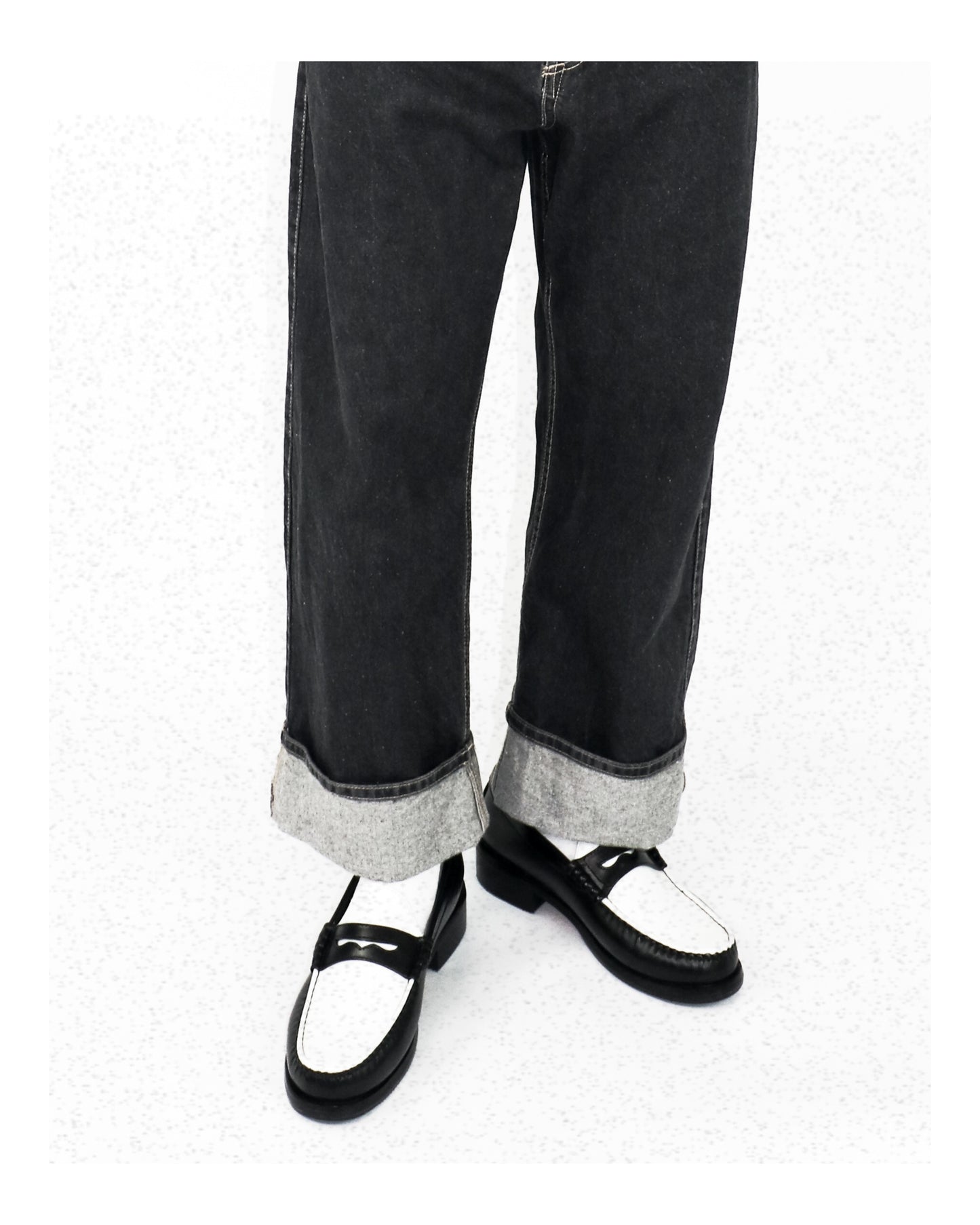 “J.M.” PENNY LOAFERS in TWO-TONE BLACK & WHITE