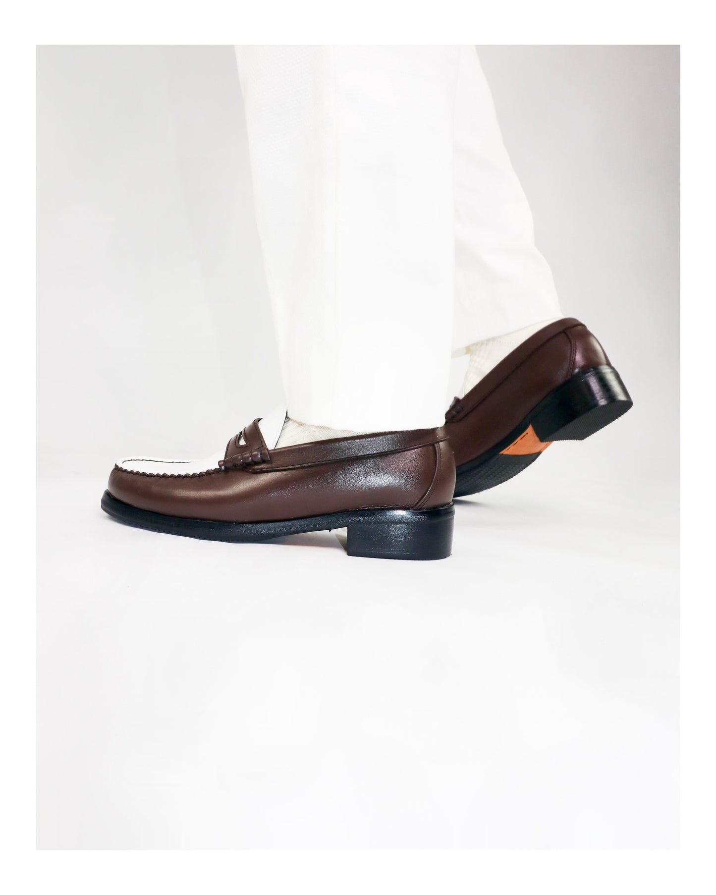 (READY TO SHIP)
“J.M.” PENNY LOAFERS in TWO-TONE CHOCOLATE BROWN & WHITE