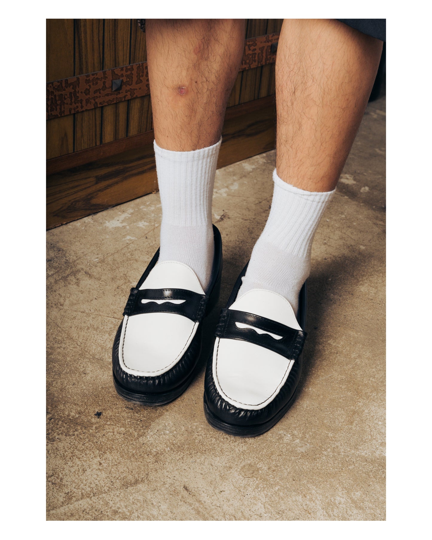 (READY TO SHIP) “J.M.” PENNY LOAFERS in TWO-TONE BLACK & WHITE