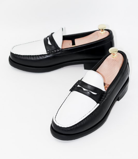 “J.M.” PENNY LOAFERS in TWO-TONE BLACK & WHITE