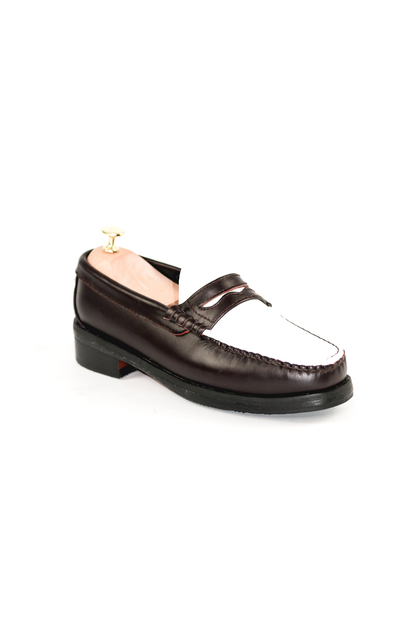 “J.M.” PENNY LOAFERS in TWO-TONE DARK BROWN & WHITE