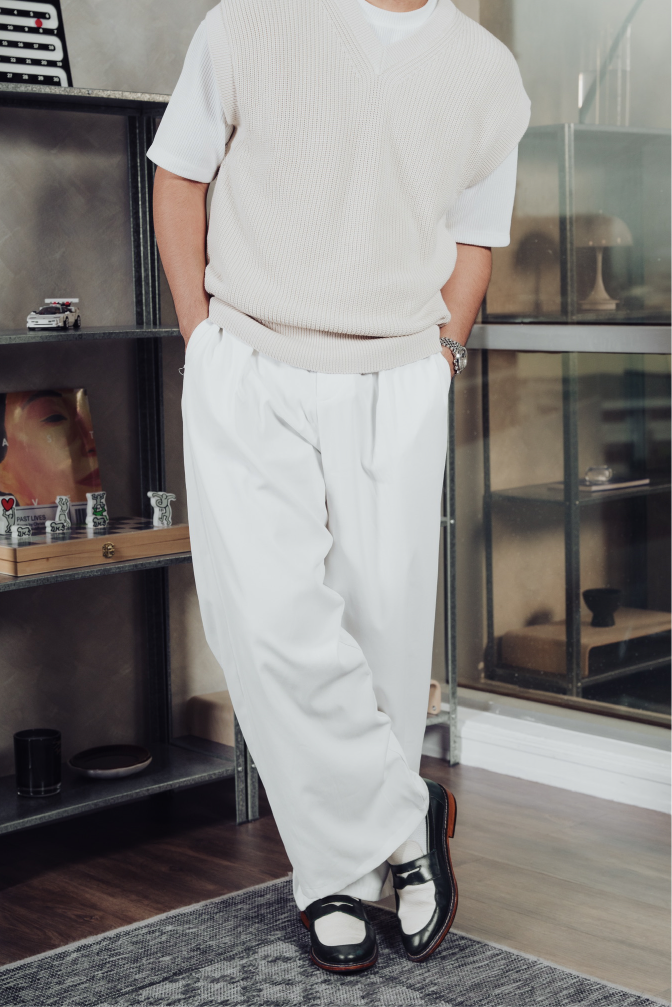 Nico Two Tone Loafers in Off-White/Green