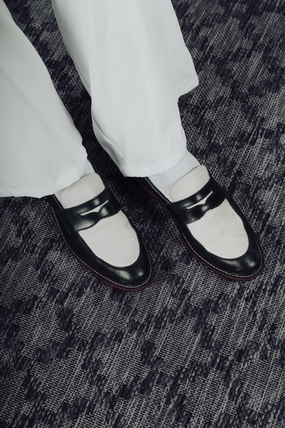 Nico Two Tone Loafers in Off-White/Green