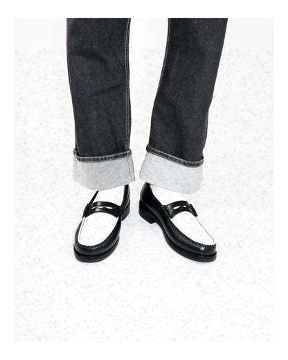 “J.M.” PENNY LOAFERS in TWO-TONE BLACK & WHITE