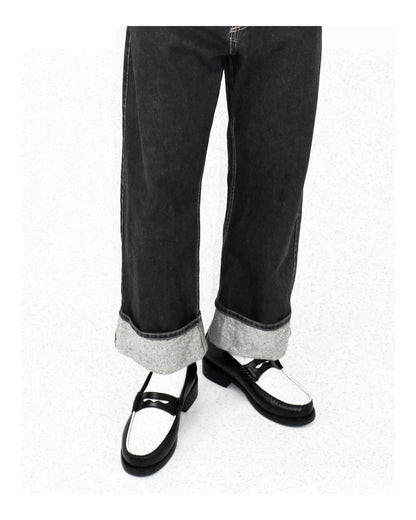 “J.M.” PENNY LOAFERS in TWO-TONE BLACK & WHITE