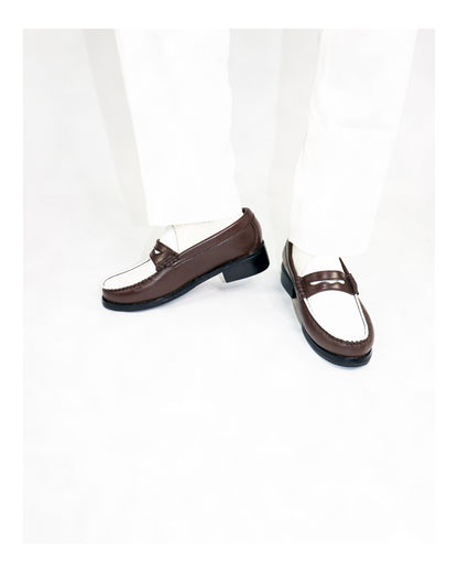 (READY TO SHIP)
“J.M.” PENNY LOAFERS in TWO-TONE CHOCOLATE BROWN & WHITE