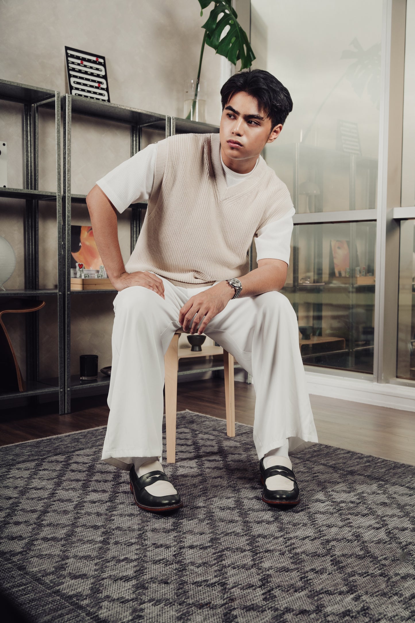 Nico Two Tone Loafers in Off-White/Green