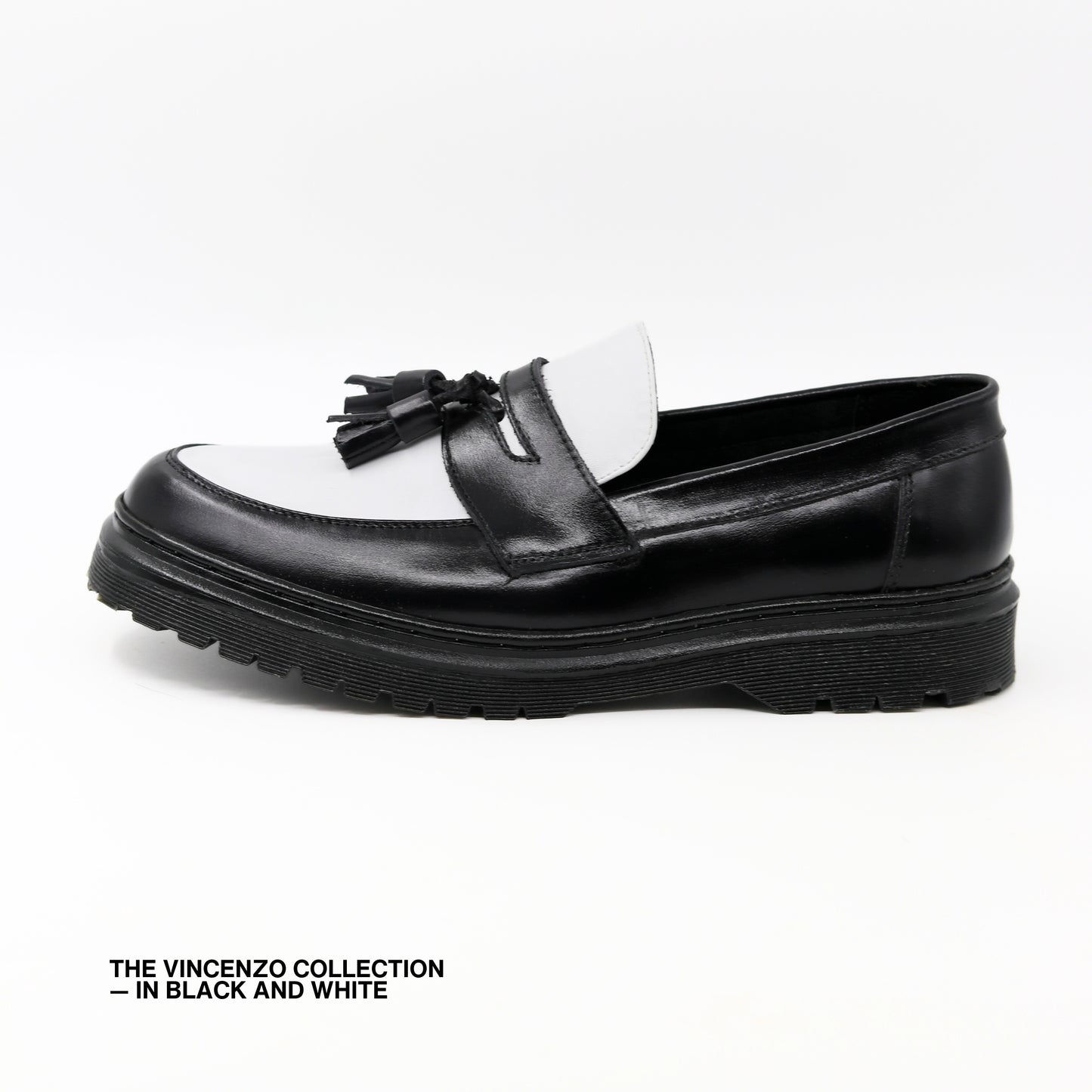 Vincenzo Tassel Loafers in Black & White