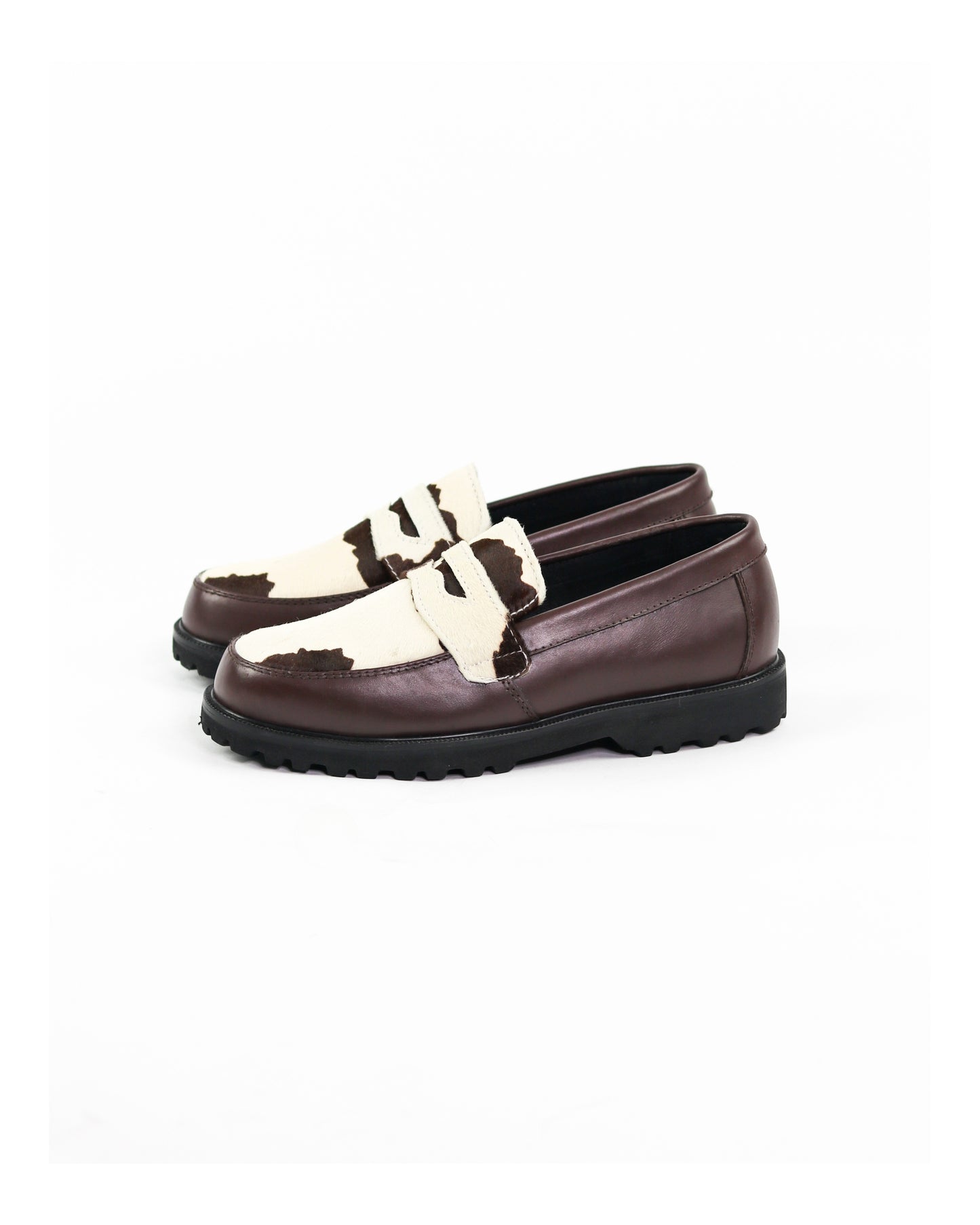 “La Vache” Cow Print & Dark Brown Leather Penny Loafers