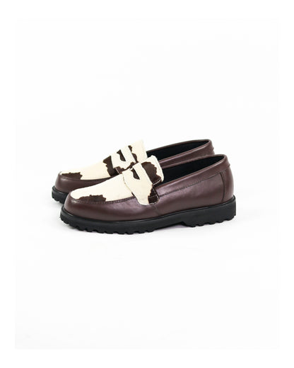 “La Vache” Cow Print & Dark Brown Leather Penny Loafers