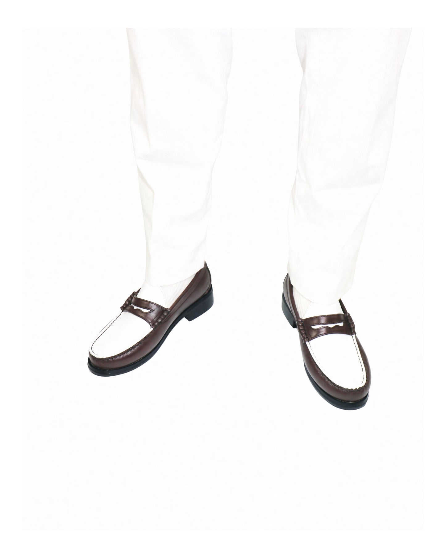 (READY TO SHIP)
“J.M.” PENNY LOAFERS in TWO-TONE CHOCOLATE BROWN & WHITE