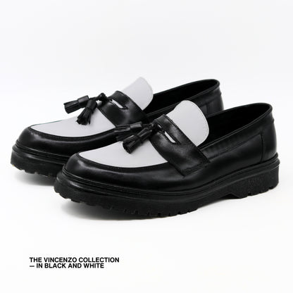 Vincenzo Tassel Loafers in Black & White