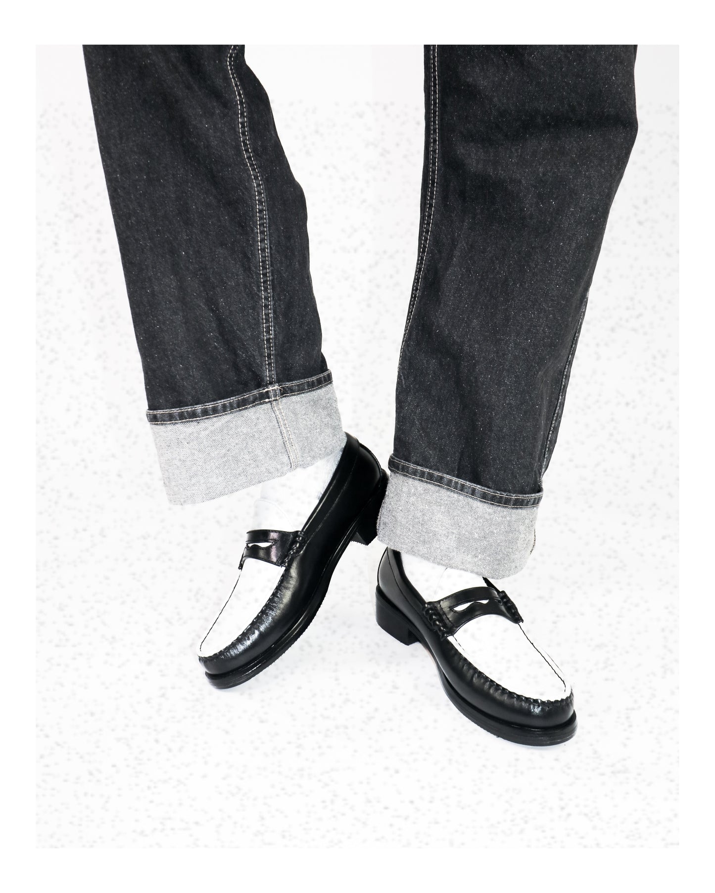 “J.M.” PENNY LOAFERS in TWO-TONE BLACK & WHITE