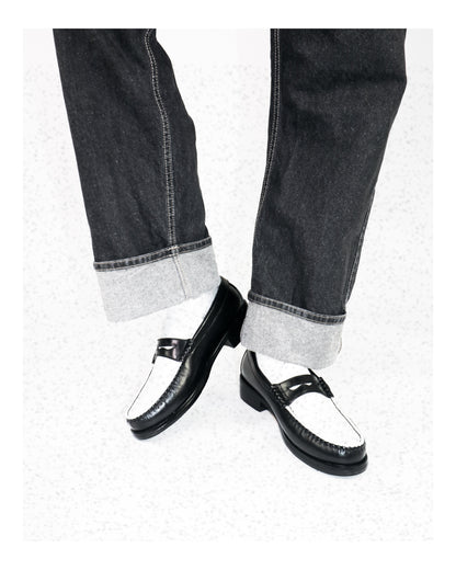“J.M.” PENNY LOAFERS in TWO-TONE BLACK & WHITE