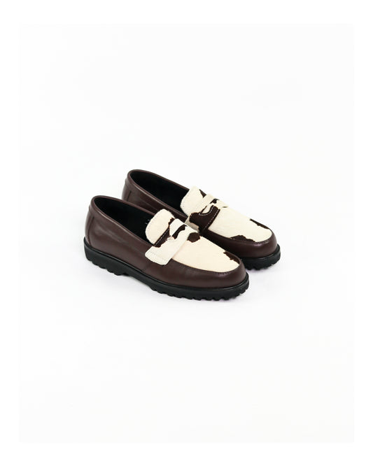 “La Vache” Cow Print & Dark Brown Leather Penny Loafers