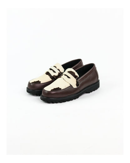 “La Vache” Cow Print & Dark Brown Leather Penny Loafers
