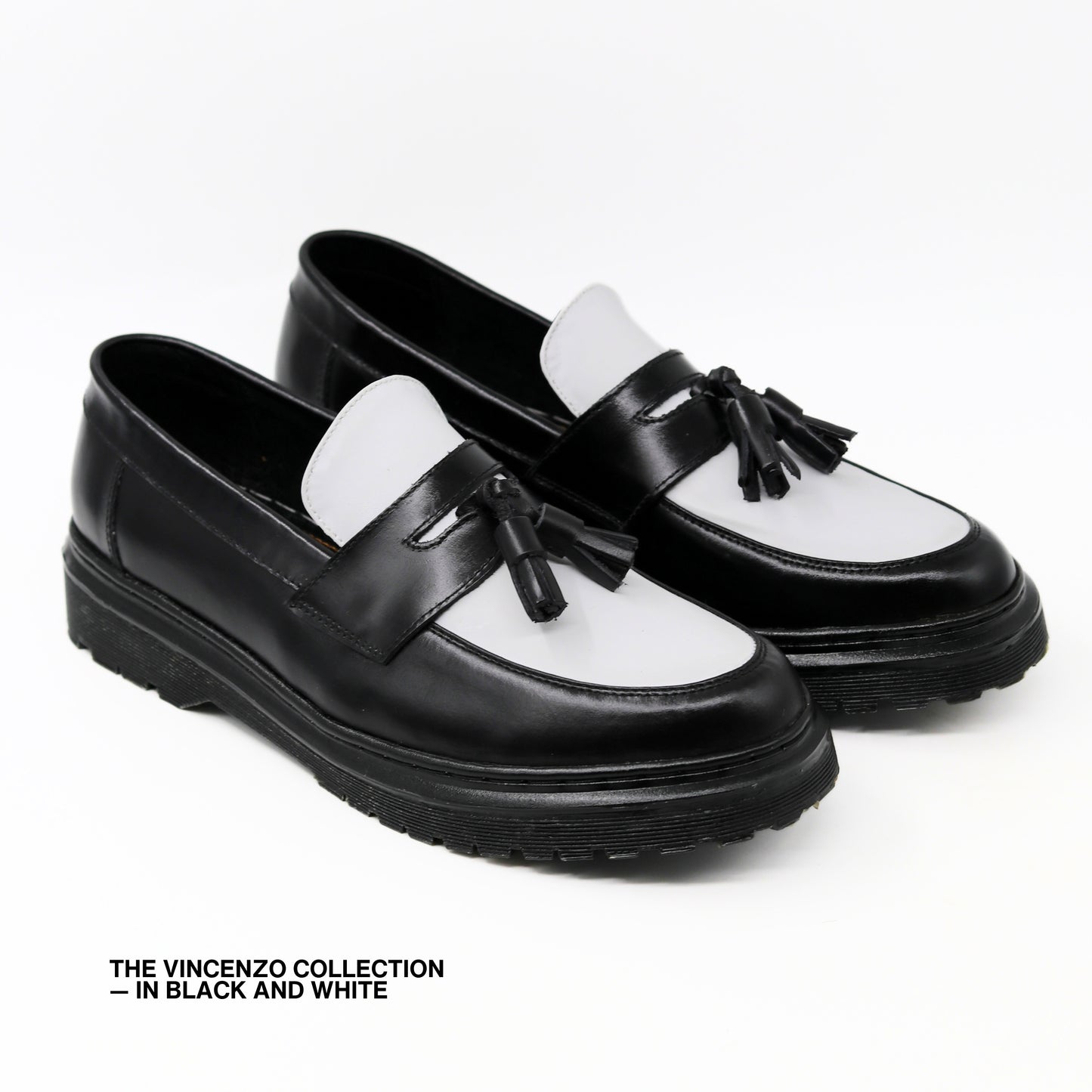 Vincenzo Tassel Loafers in Black & White