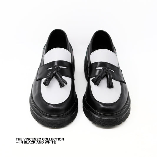 Vincenzo Tassel Loafers in Black & White