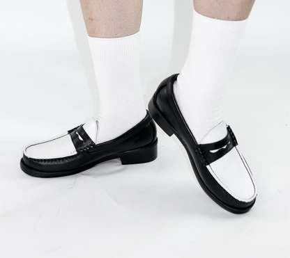 “J.M.” PENNY LOAFERS in TWO-TONE BLACK & WHITE