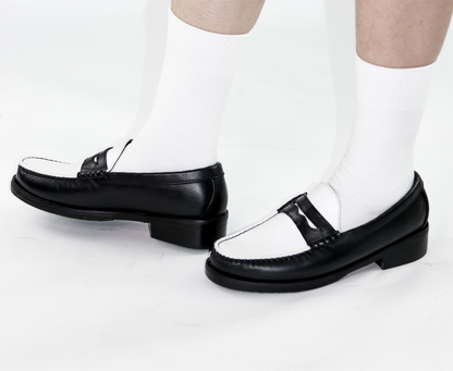 “J.M.” PENNY LOAFERS in TWO-TONE BLACK & WHITE