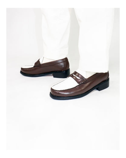 (READY TO SHIP)
“J.M.” PENNY LOAFERS in TWO-TONE CHOCOLATE BROWN & WHITE