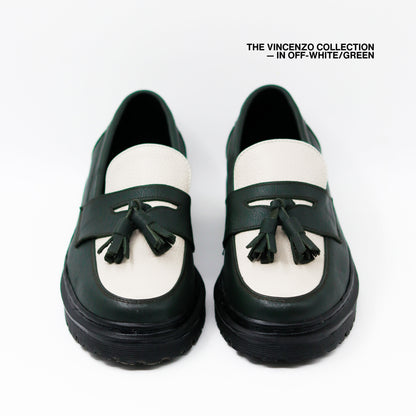 Vincenzo Tassel Loafers in Off-White/Green