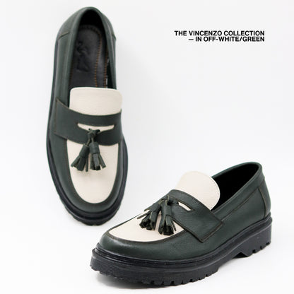 Vincenzo Tassel Loafers in Off-White/Green