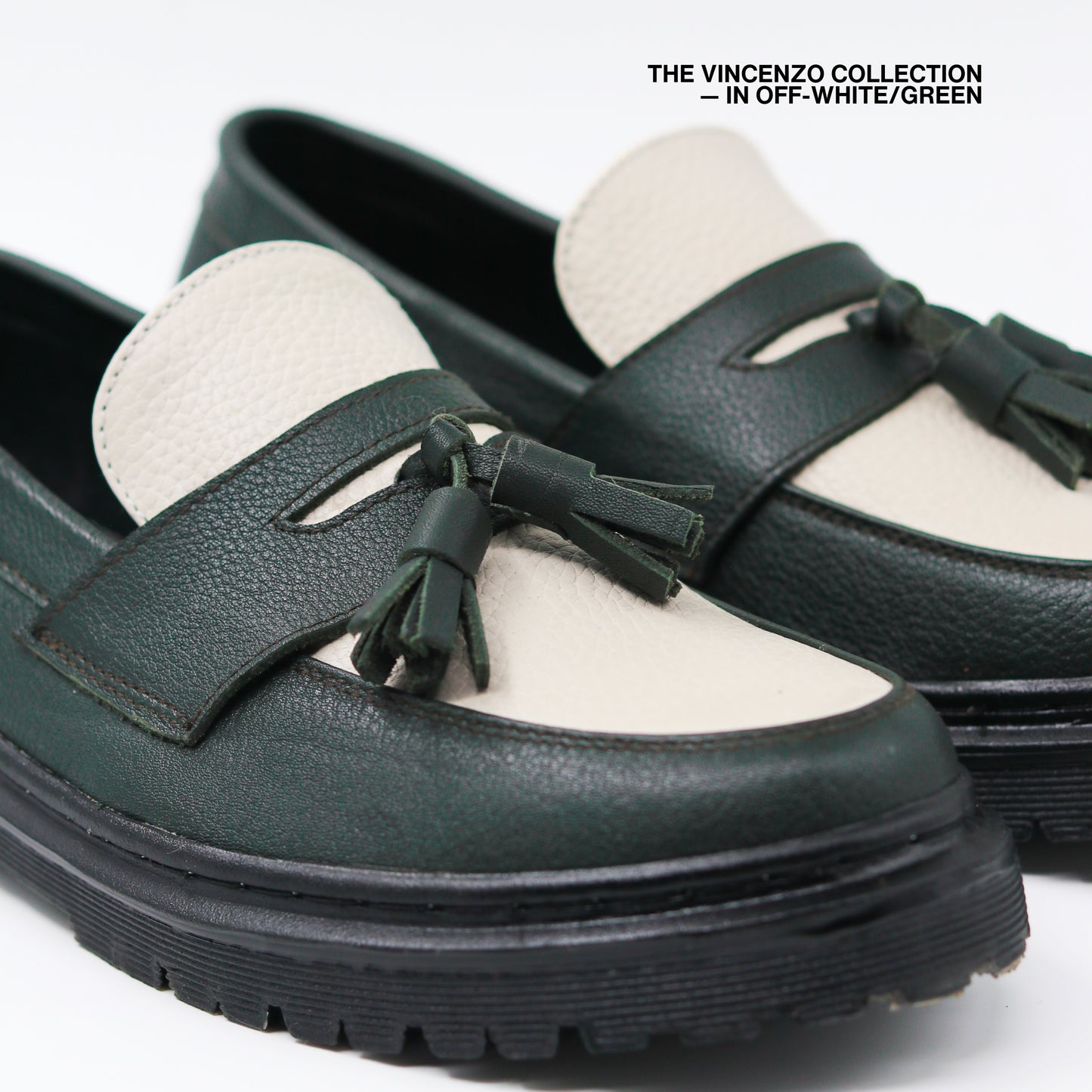 Vincenzo Tassel Loafers in Off-White/Green