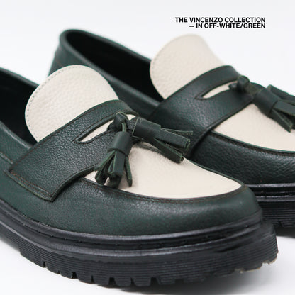 Vincenzo Tassel Loafers in Off-White/Green