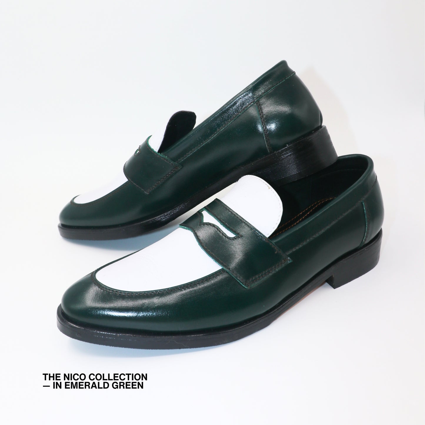 Nico Two Tone Loafers in Emerald Green