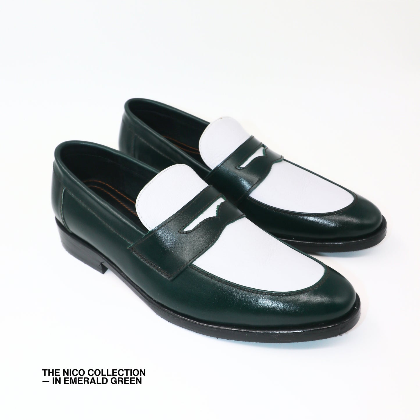 Nico Two Tone Loafers in Emerald Green