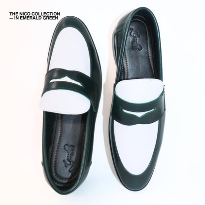 Nico Two Tone Loafers in Emerald Green