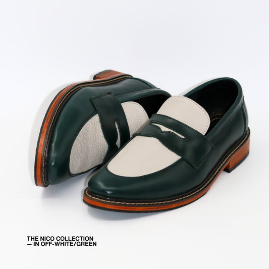 Nico Two Tone Loafers in Off-White/Green