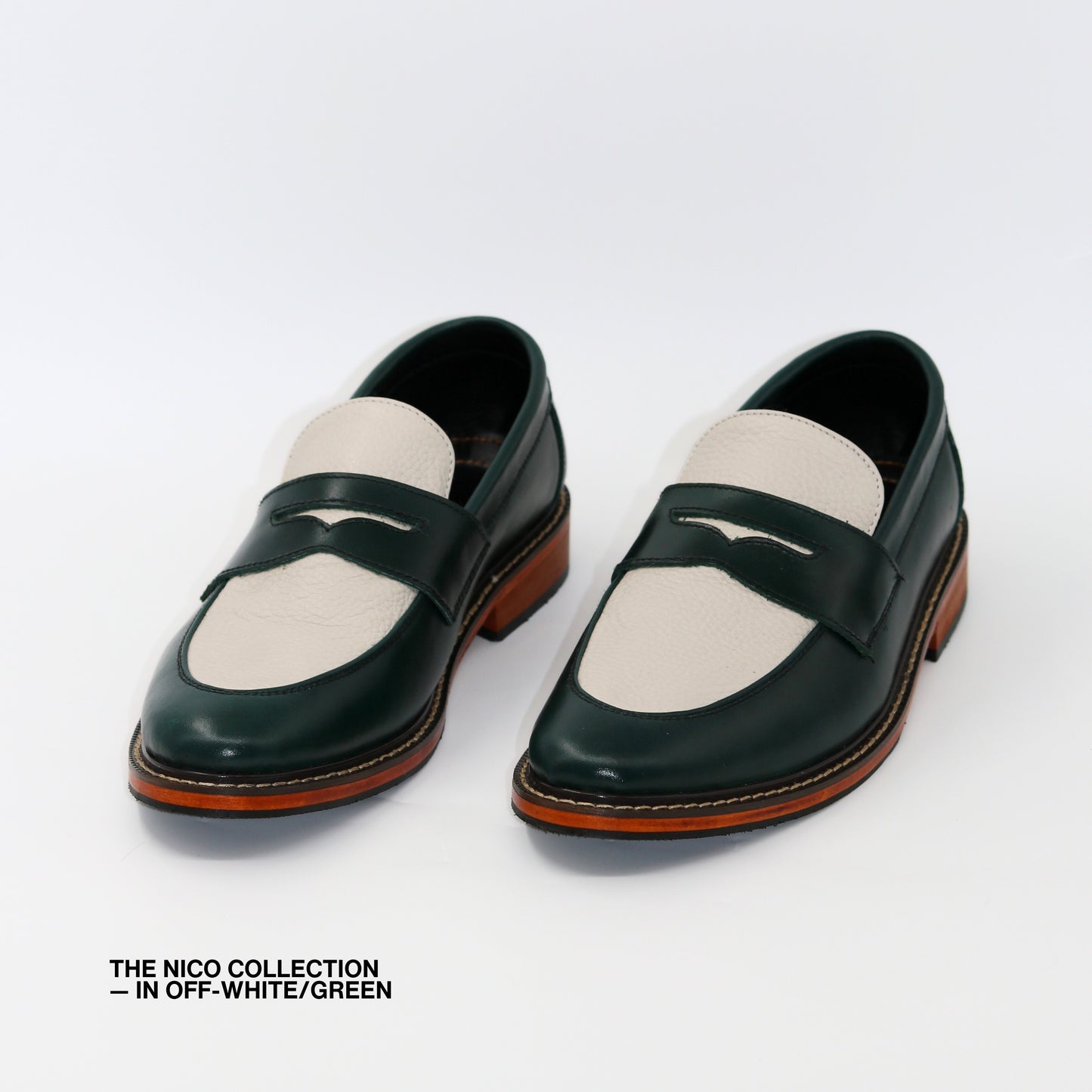 Nico Two Tone Loafers in Off-White/Green