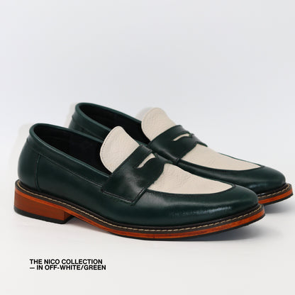 Nico Two Tone Loafers in Off-White/Green