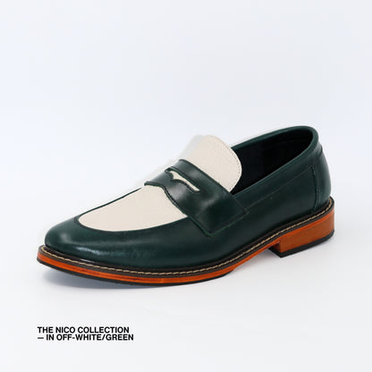 Nico Two Tone Loafers in Off-White/Green